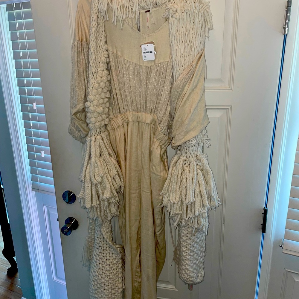Beautiful Free People jumpsuit and statement scarf! Size XS, it runs big.